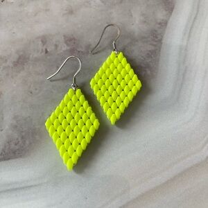✨Handmade Czech Neon Yellow Rhombus Shaped Earrings w/ Premium Stainless Steel